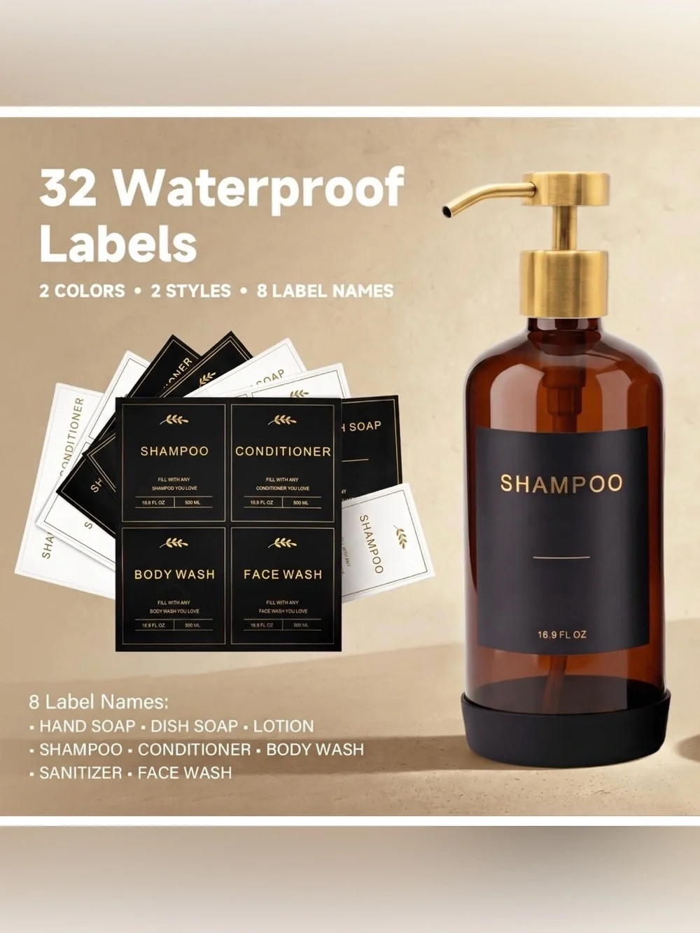 Shower Shampoo Dispenser Set, Reusable Shampoo and Conditioner Bottles